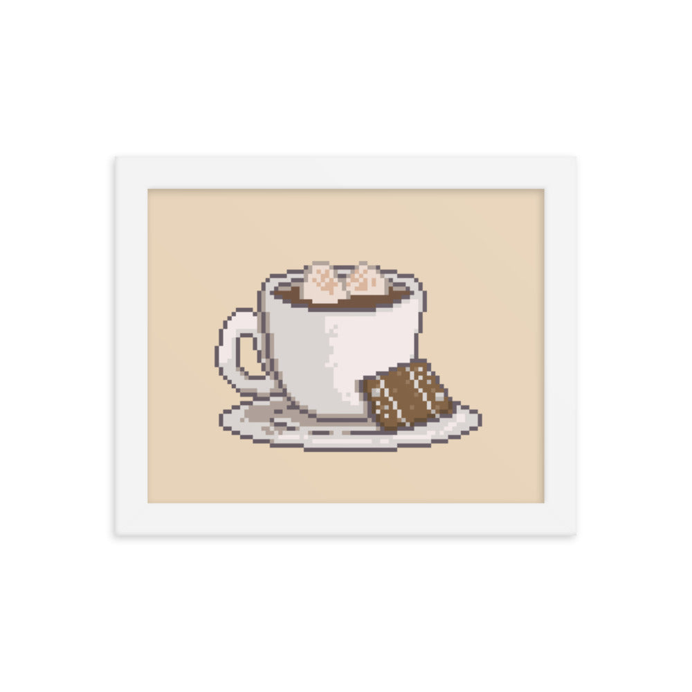 Pixelated Cocoa and Switch | 8x10 Framed poster | Cozy Gamer Christmas Threads & Thistles Inventory White