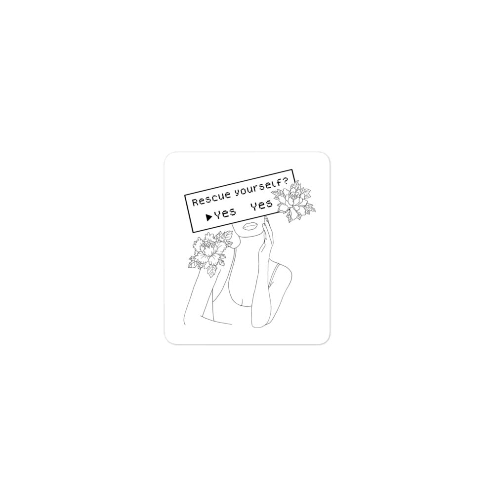 Rescue Yourself? | Bubble-free stickers | Feminist Gamer Threads and Thistles Inventory 3″×3″