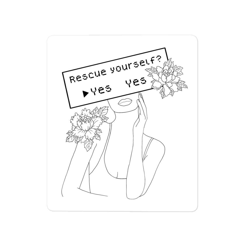 Rescue Yourself? | Bubble-free stickers | Feminist Gamer Threads and Thistles Inventory 5.5″×5.5″ 