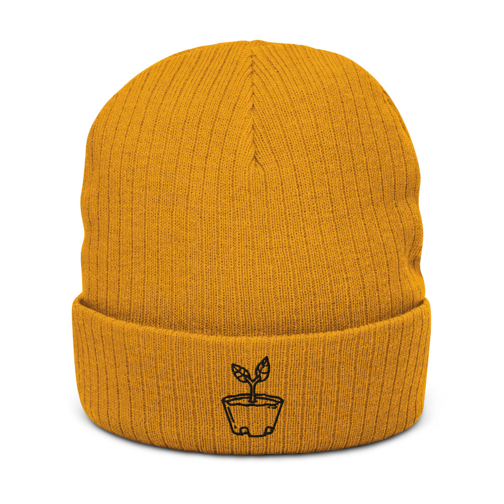 Sapling | Recycled cuffed beanie | Animal Crossing Threads and Thistles Inventory Mustard