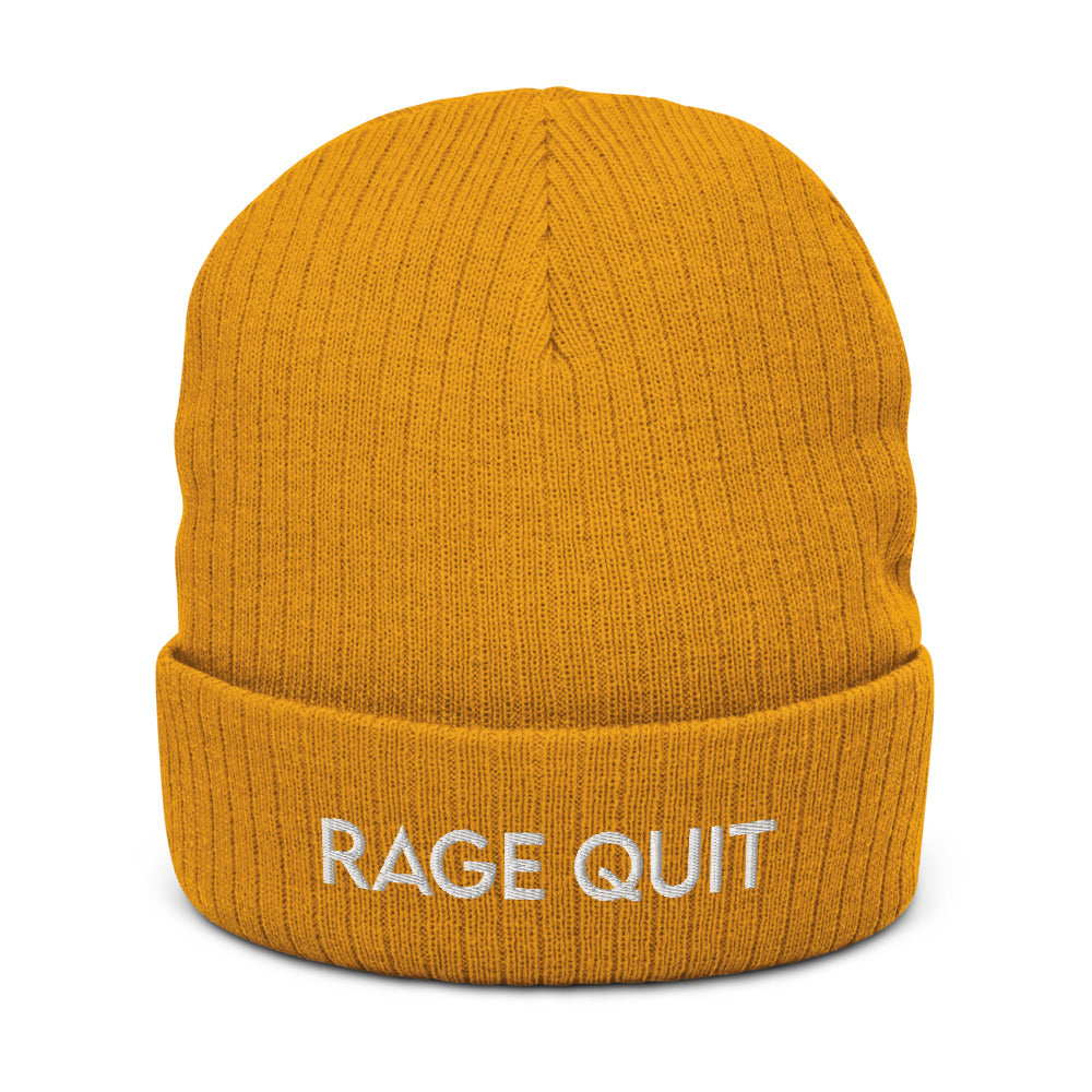 Rage Quit | Recycled cuffed beanie Threads and Thistles Inventory Mustard