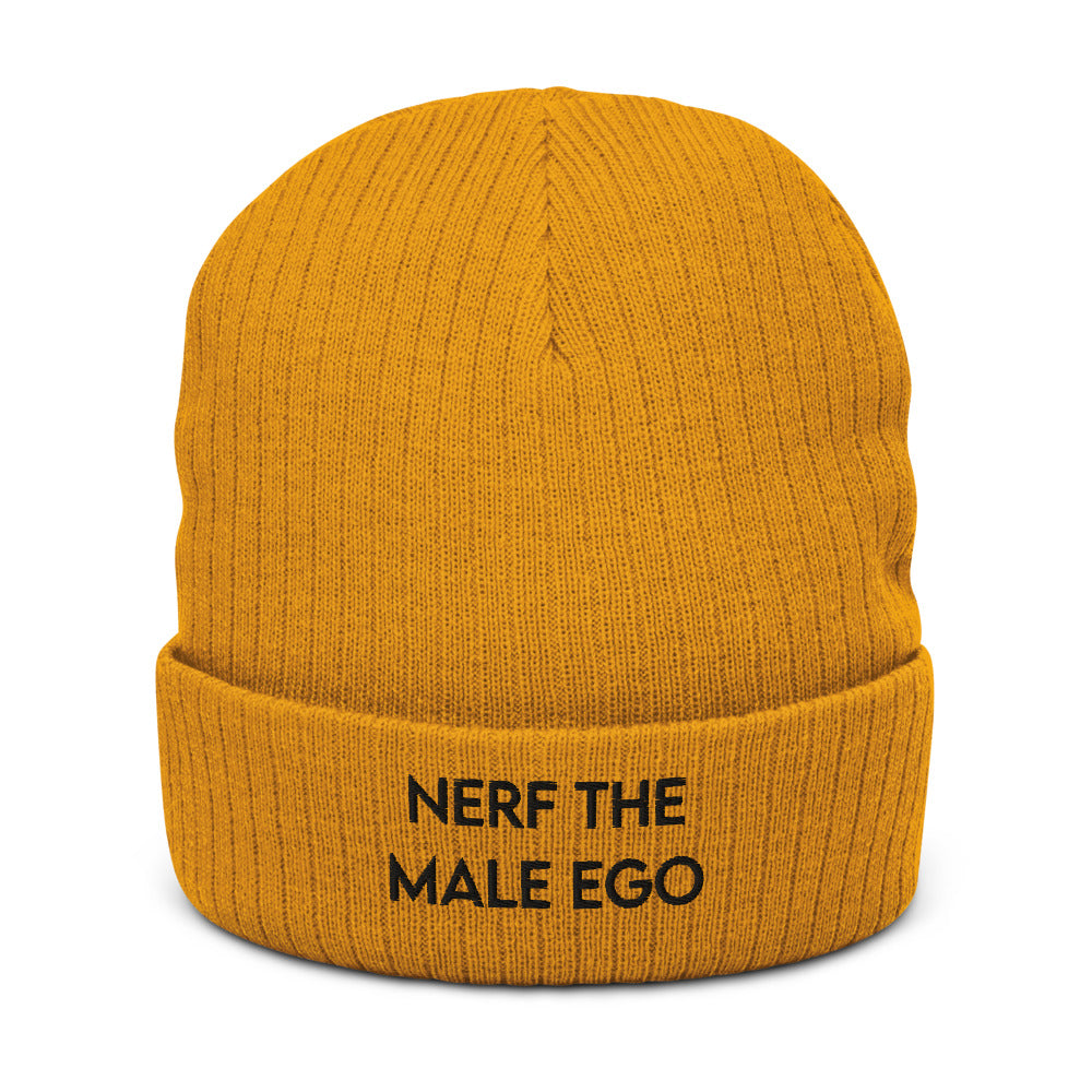 Nerf the Male Ego | Recycled cuffed beanie Threads and Thistles Inventory Mustard