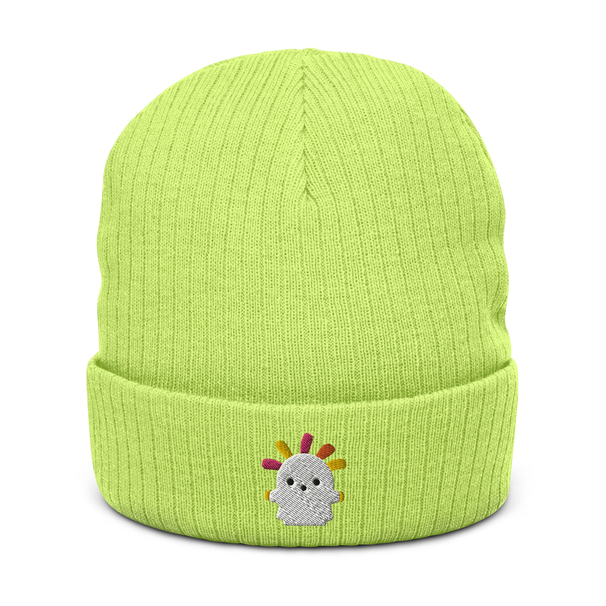 Squeakoid | Ribbed knit beanie | Animal Crossing Threads and Thistles Inventory Acid Green