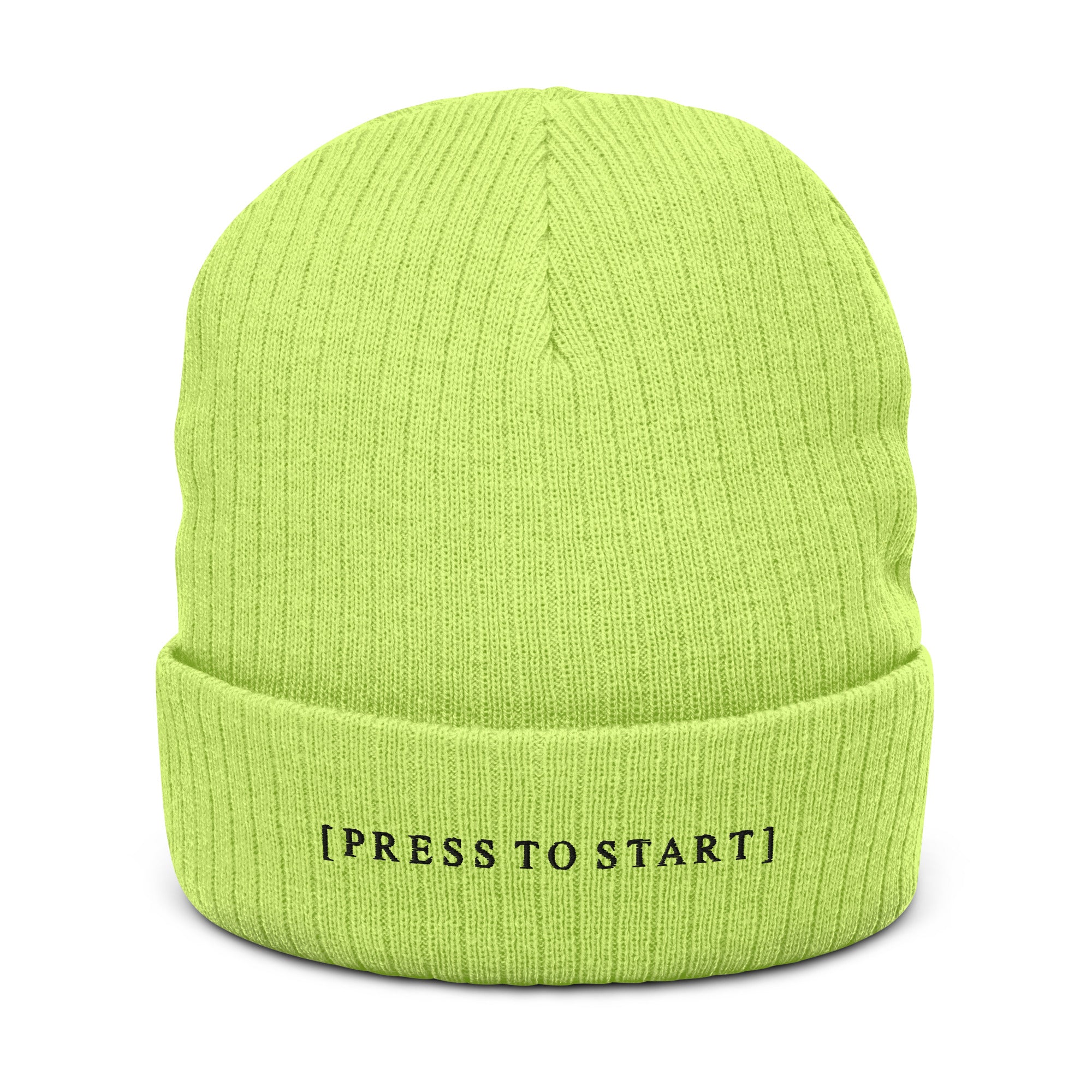 Press to Start | Recycled cuffed beanie Threads and Thistles Inventory Acid Green