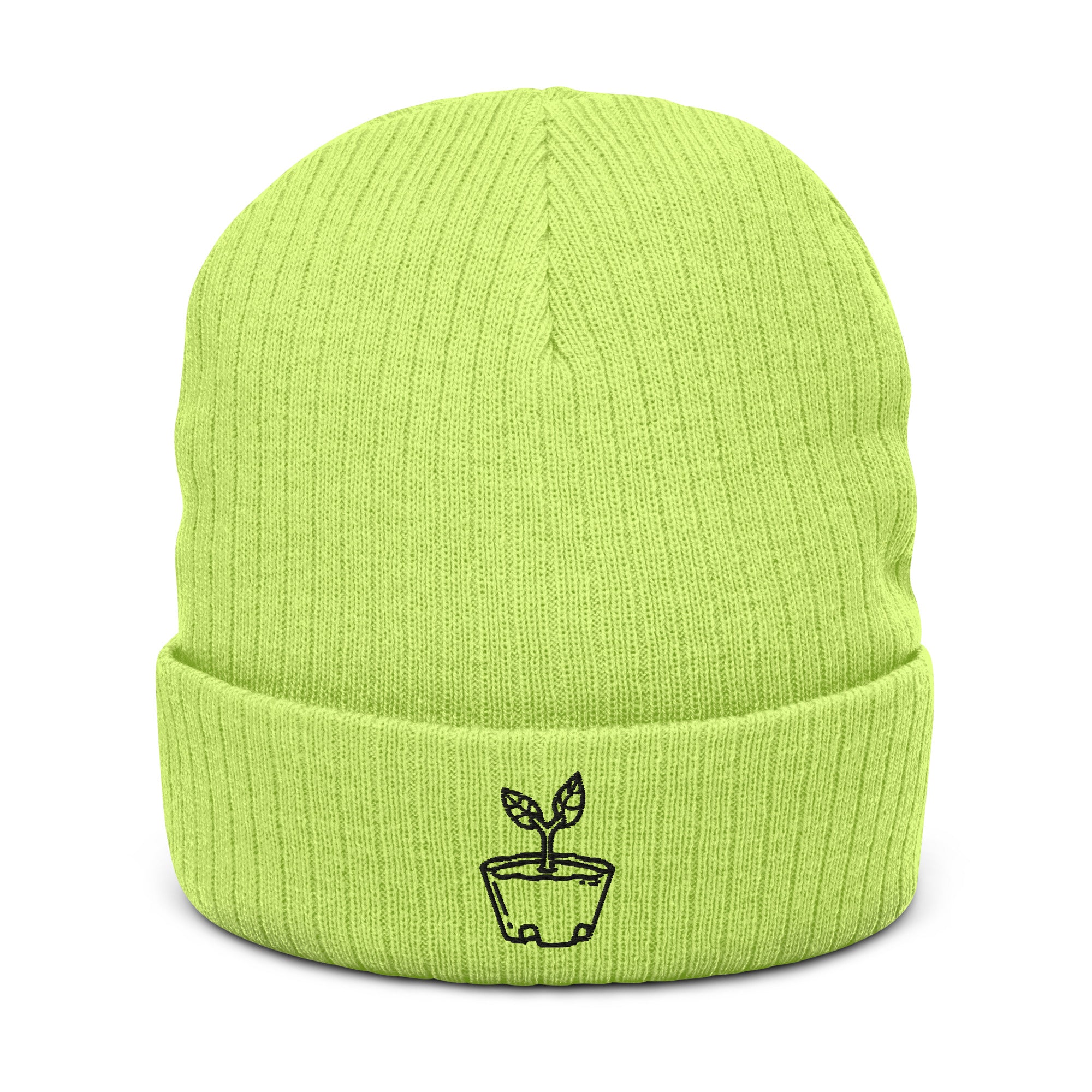 Sapling | Recycled cuffed beanie | Animal Crossing Threads and Thistles Inventory Acid Green
