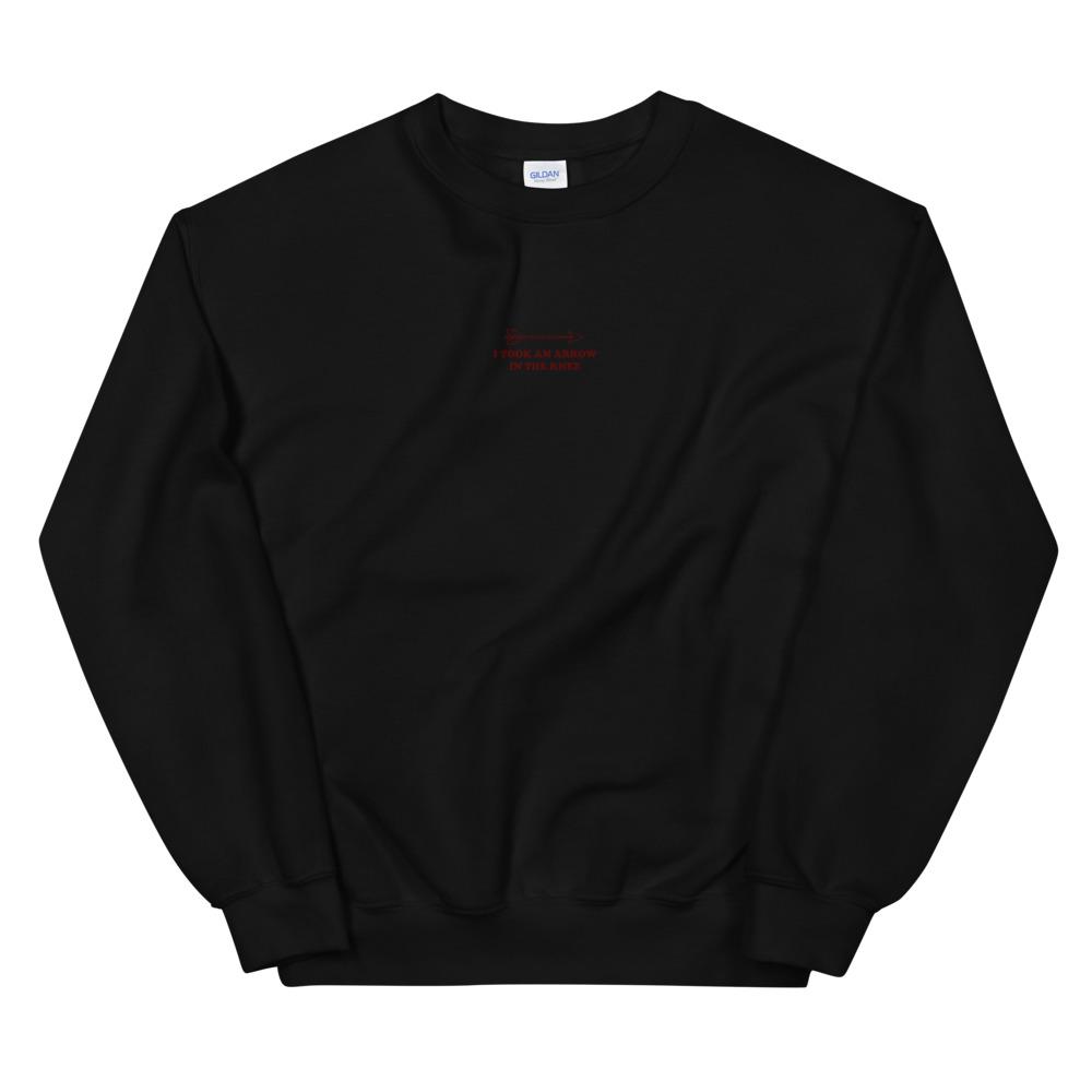 Arrow in the Knee | Embroidered Unisex Sweatshirt | Skyrim Threads and Thistles Inventory Black S