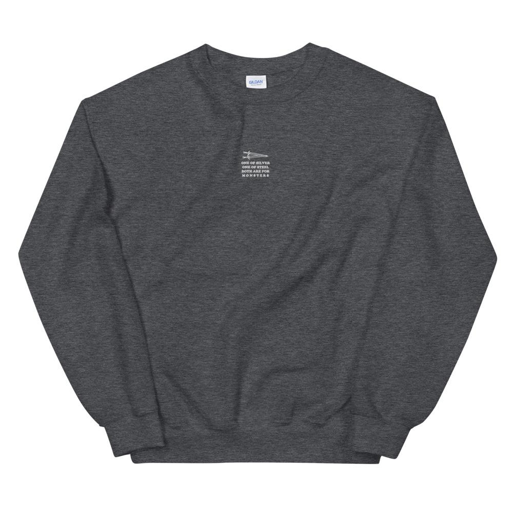 Both are for Monsters | Embroidered Unisex Sweatshirt | The Witcher Threads and Thistles Inventory Dark Heather S