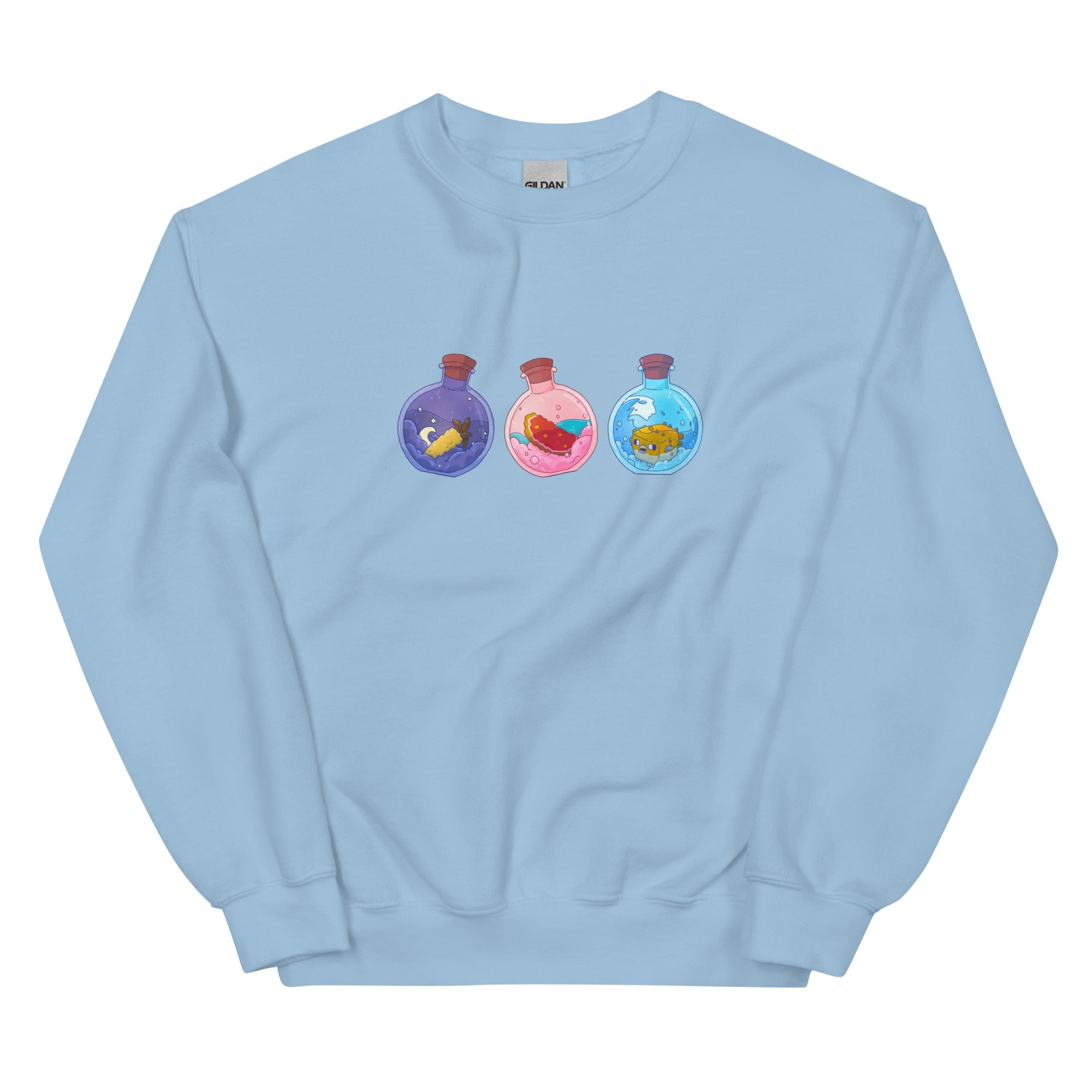 Potion Bottles | Unisex Sweatshirt | Minecraft Threads and Thistles Inventory Light Blue S