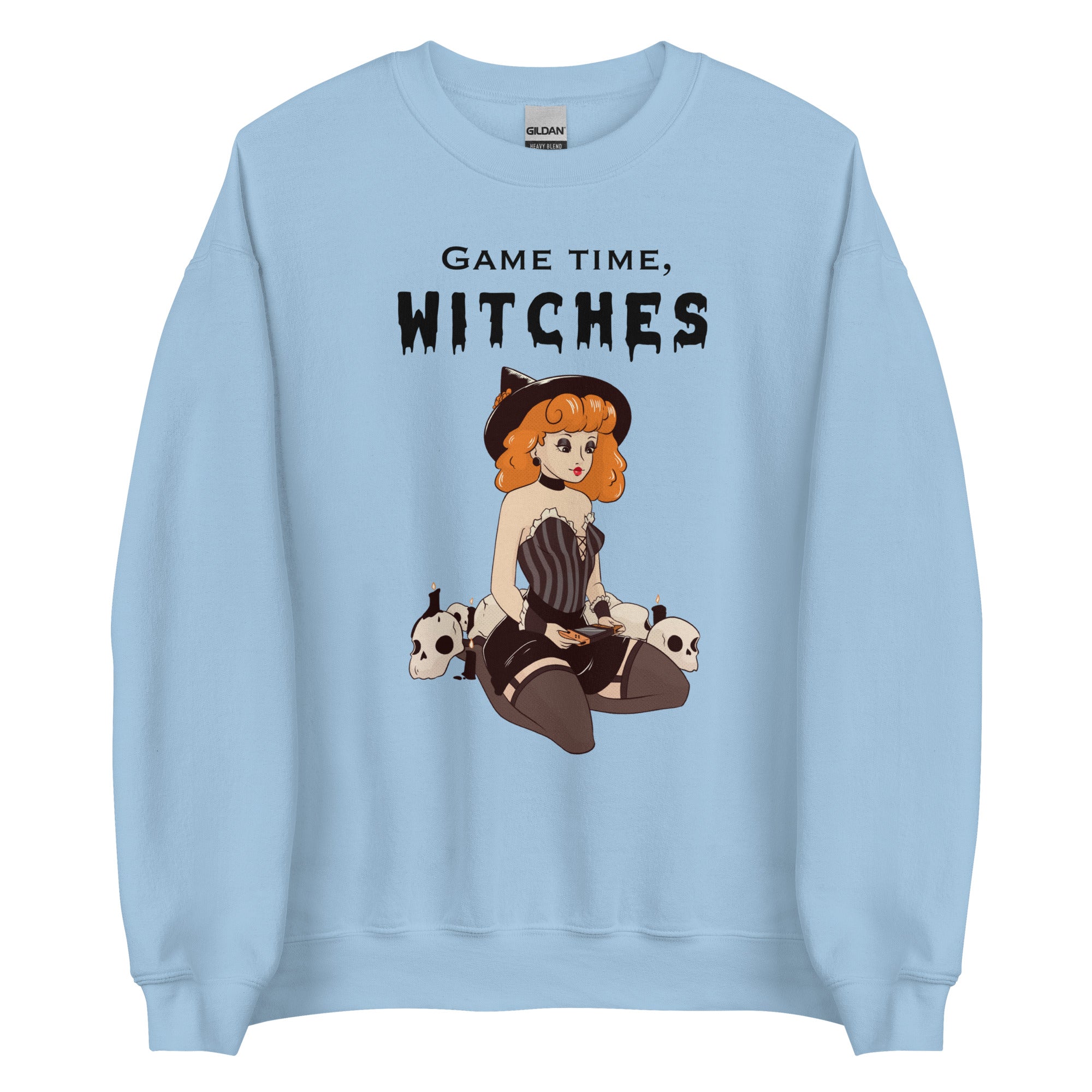 Game Time, Witches | Fall Unisex Sweatshirt Threads & Thistles Inventory Light Blue S