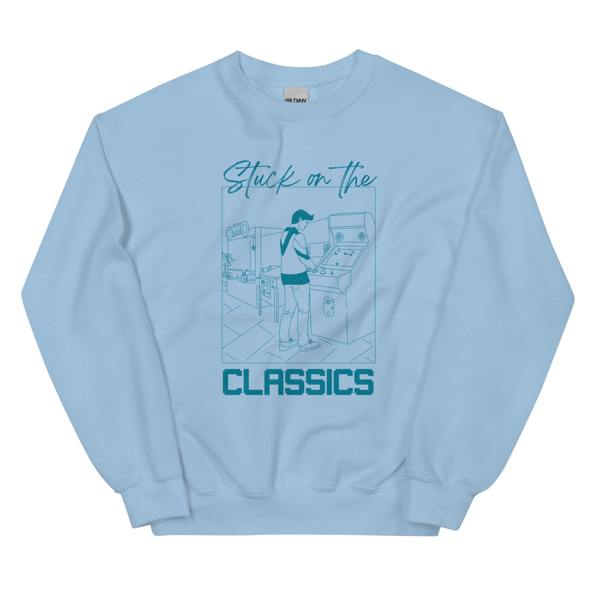 Stuck on the Classics | Unisex Sweatshirt | Retro Gaming Threads & Thistles Inventory Light Blue S