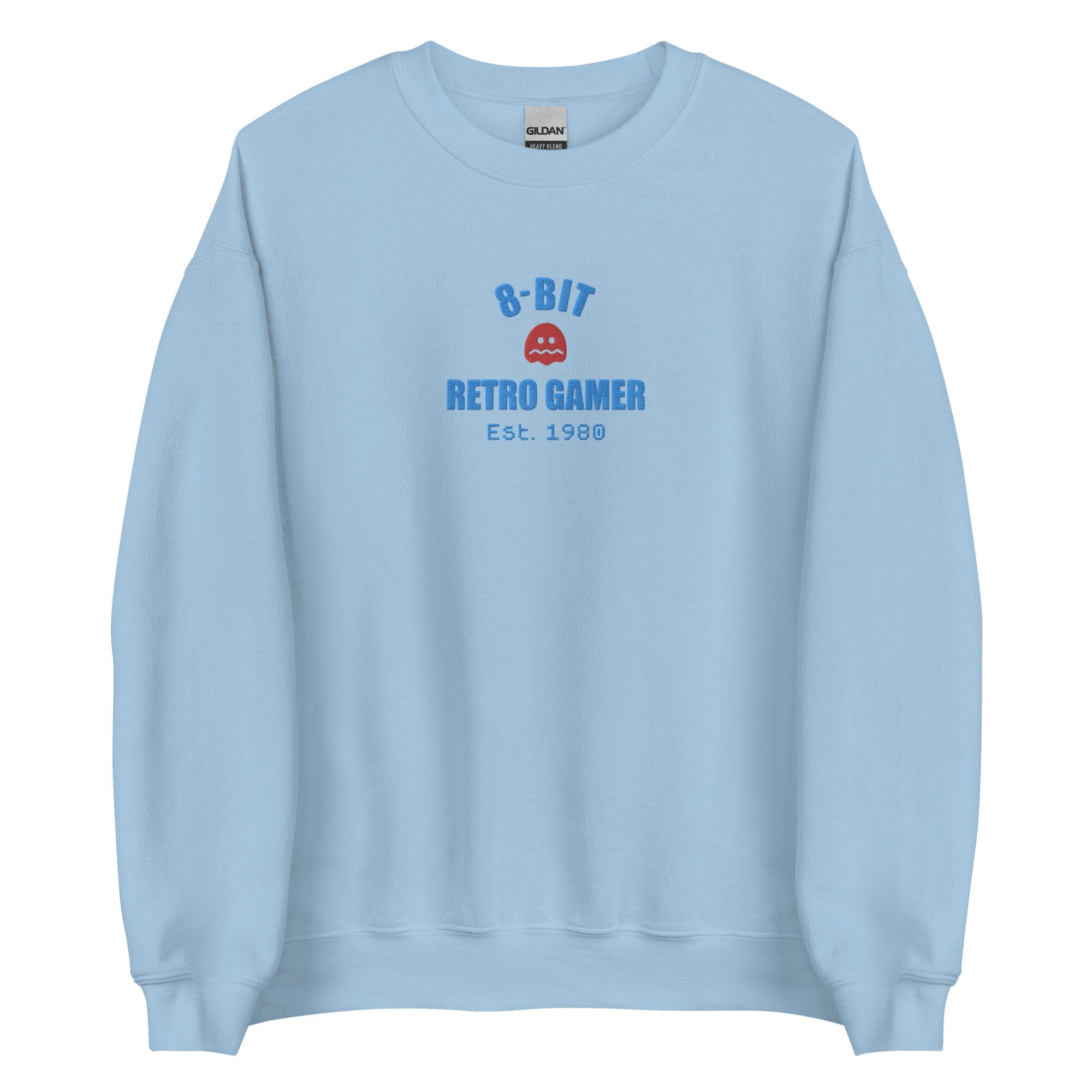 8-Bit Retro Gamer | Embroidered Unisex Sweatshirt | Retro Gaming Threads & Thistles Inventory Light Blue S