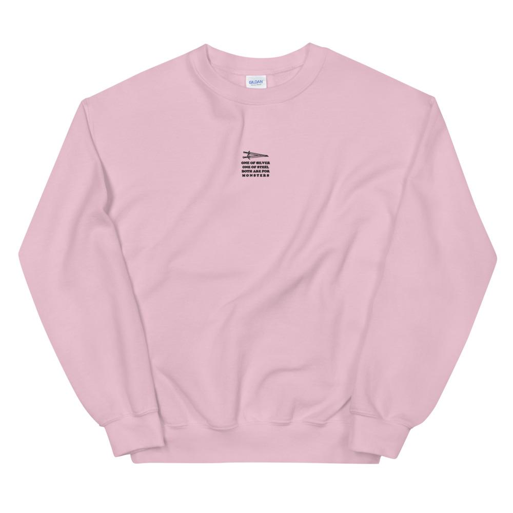 Both are for Monsters | Embroidered Unisex Sweatshirt | The Witcher Threads and Thistles Inventory Light Pink S