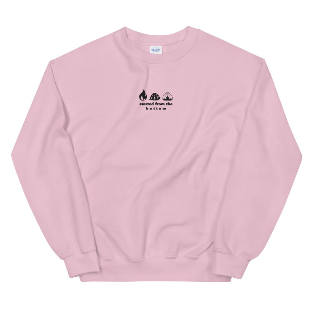 Started from the Bottom | Embroidered Unisex Sweatshirt | Pokemon Threads and Thistles Inventory Light Pink S
