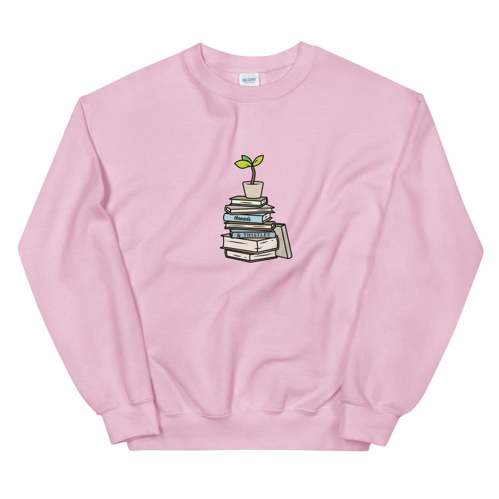 Books & Sapling | Unisex Sweatshirt | Animal Crossing Threads and Thistles Inventory Light Pink 3XL 