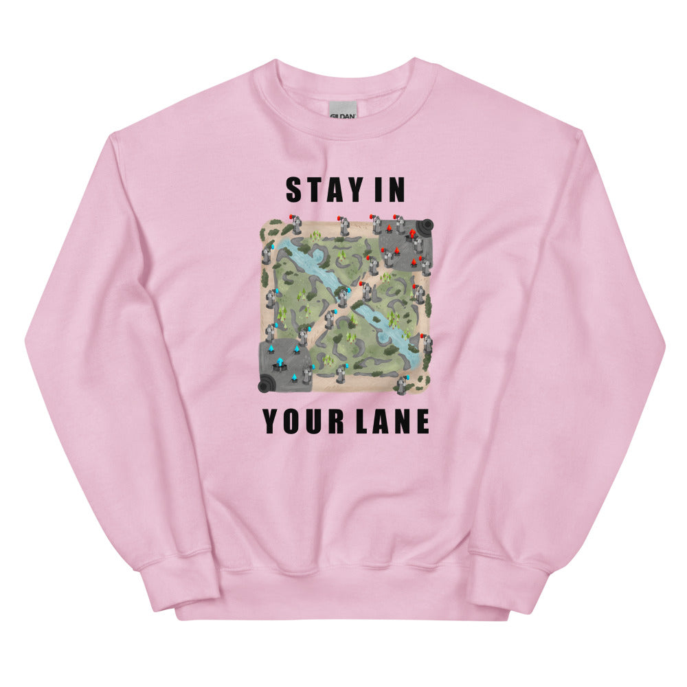 Stay In Your Lane | Unisex Sweatshirt | League of Legends Threads and Thistles Inventory Light Pink S