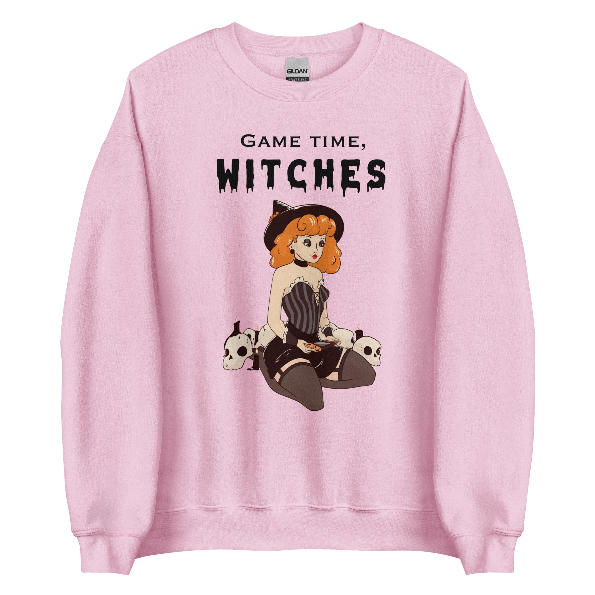 Game Time, Witches | Fall Unisex Sweatshirt Threads & Thistles Inventory Light Pink S
