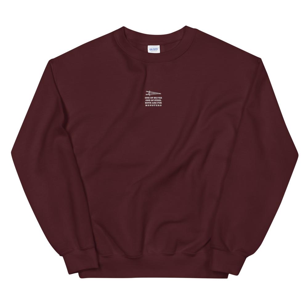 Both are for Monsters | Embroidered Unisex Sweatshirt | The Witcher Threads and Thistles Inventory Maroon S