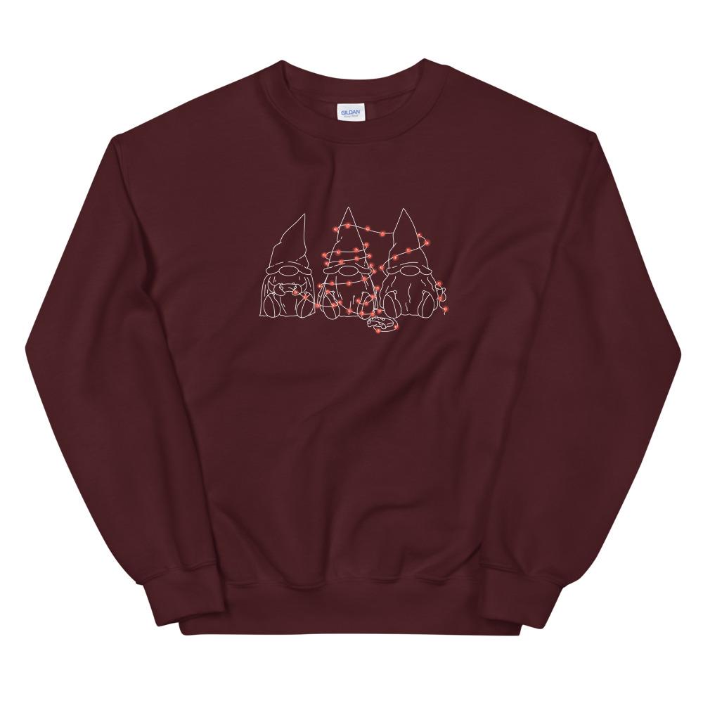 Gamer Gnome Christmas | Seasonal Unisex Sweatshirt Threads and Thistles Inventory Maroon S