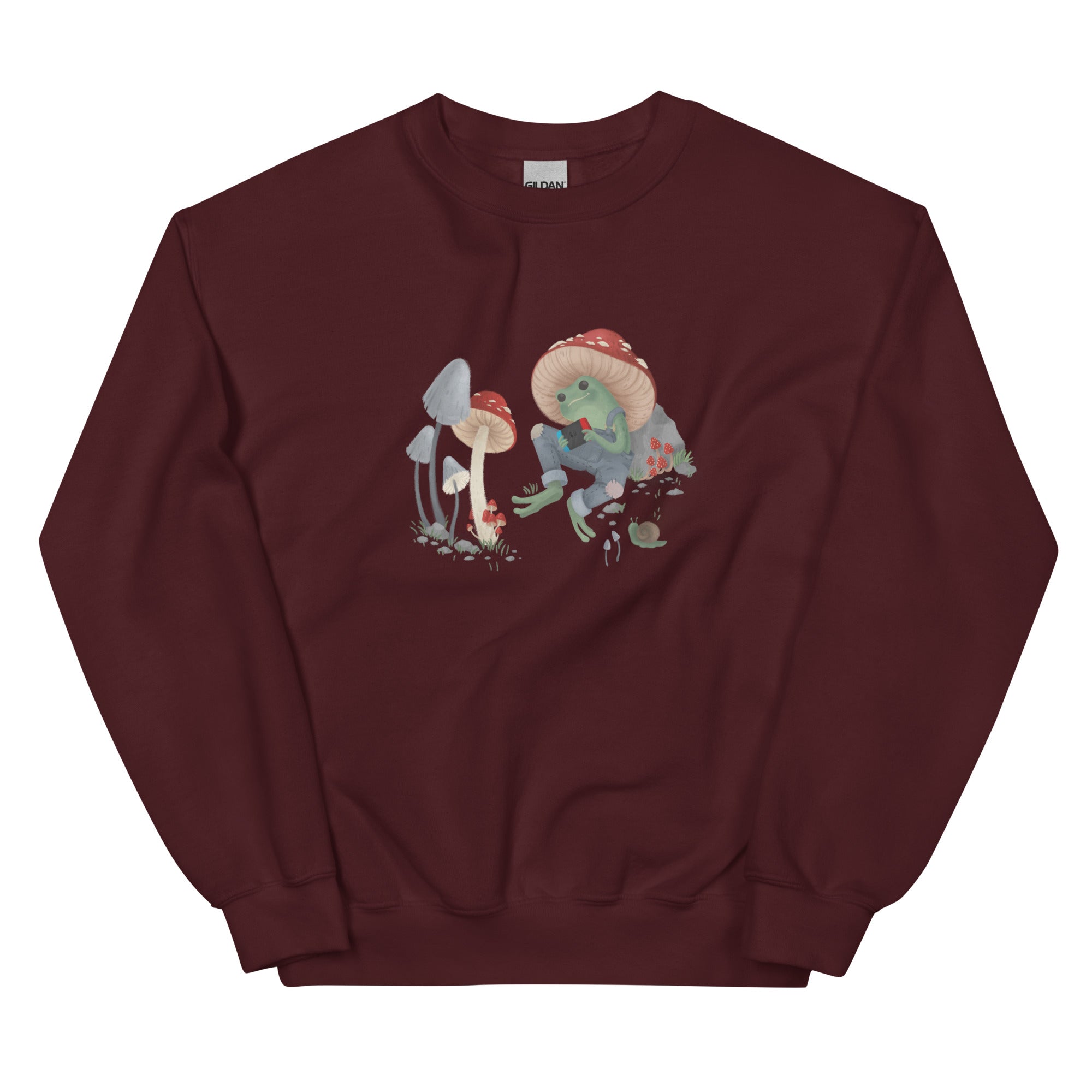 Cottagecore Frog | Unisex Sweatshirt | Cozy Gamer Threads and Thistles Inventory Maroon S