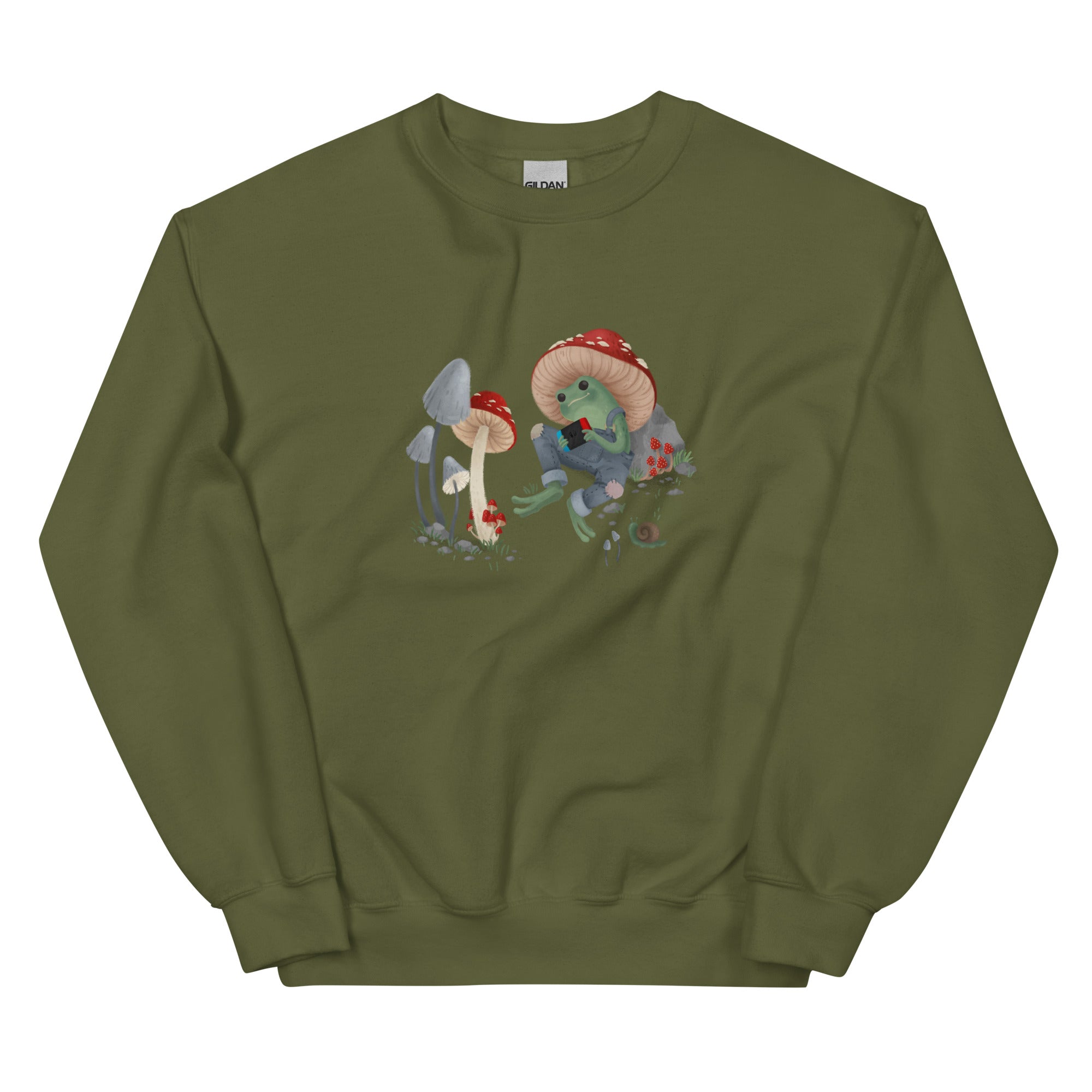 Cottagecore Frog | Unisex Sweatshirt | Cozy Gamer Threads and Thistles Inventory Military Green S
