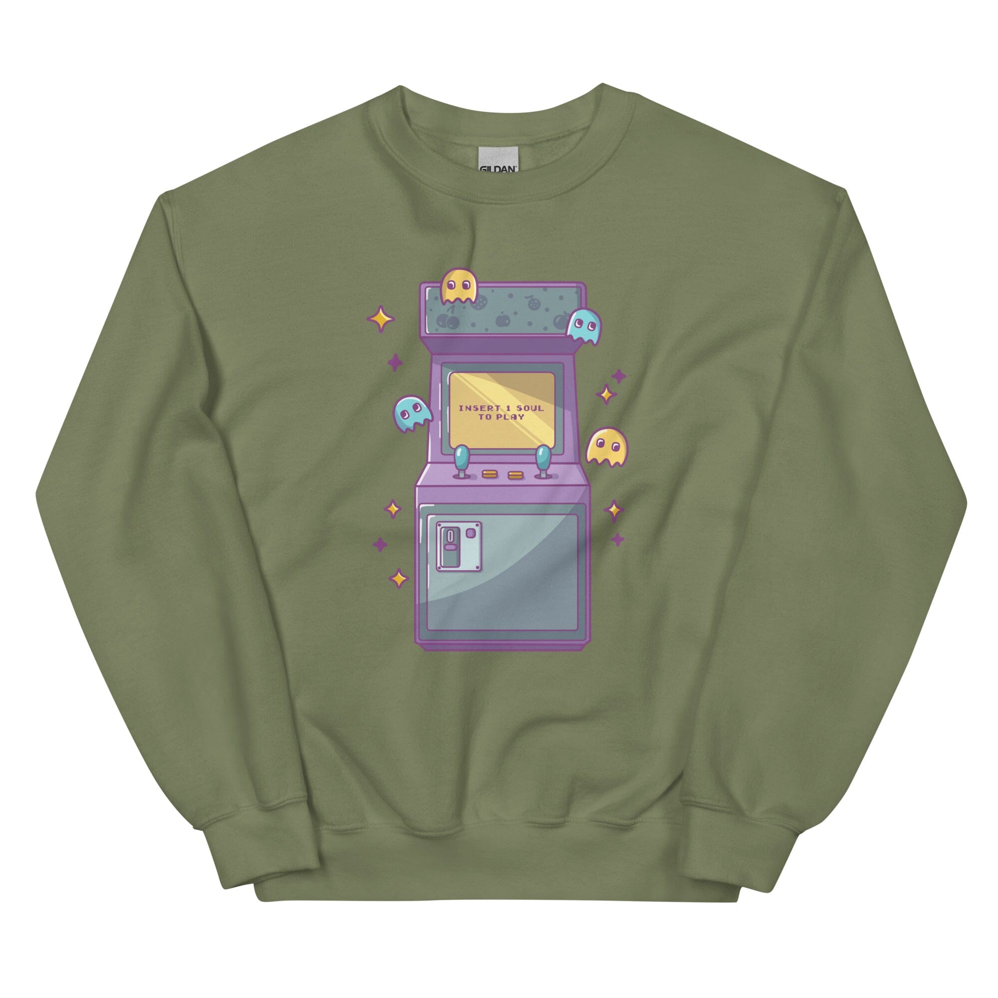 Insert 1 Soul to Play | Unisex Sweatshirt | Retro Gamer Threads & Thistles Inventory Military Green S