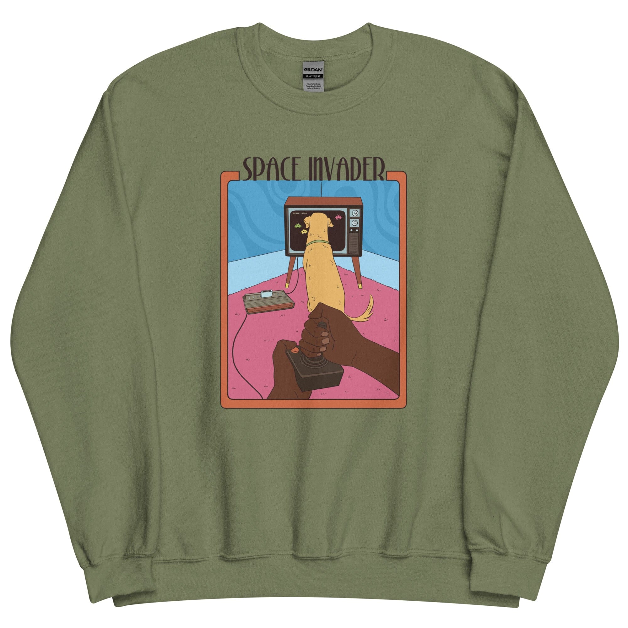 Space Invader | Unisex Sweatshirt | Retro Gaming Threads & Thistles Inventory Military Green S
