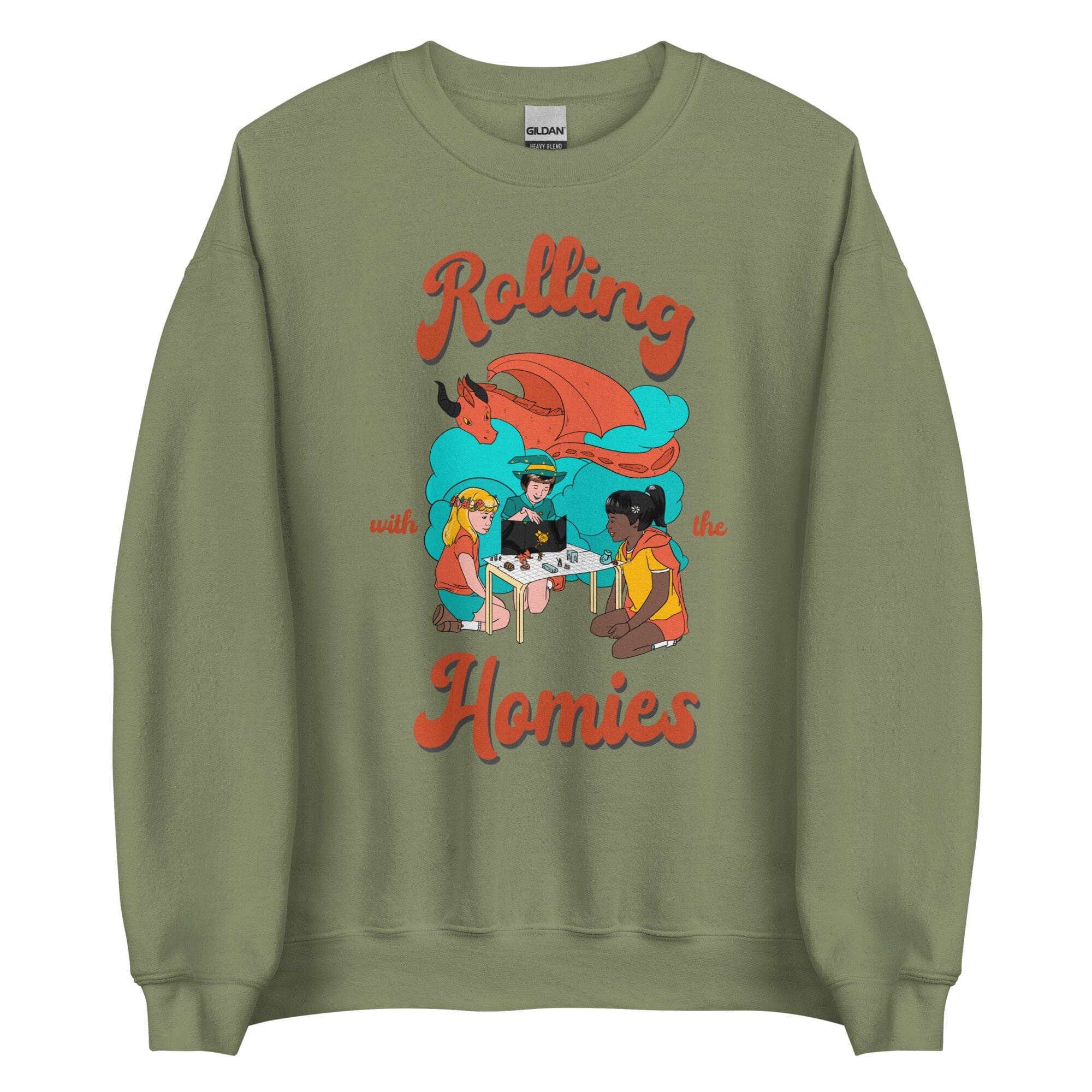 Rolling with the Homies | Unisex Sweatshirt | Retro Gaming Threads & Thistles Inventory Military Green S