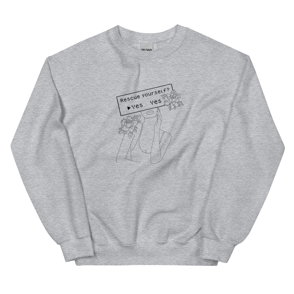 Rescue Yourself? | Unisex Sweatshirt | Feminist Gamer Threads and Thistles Inventory Sport Grey S