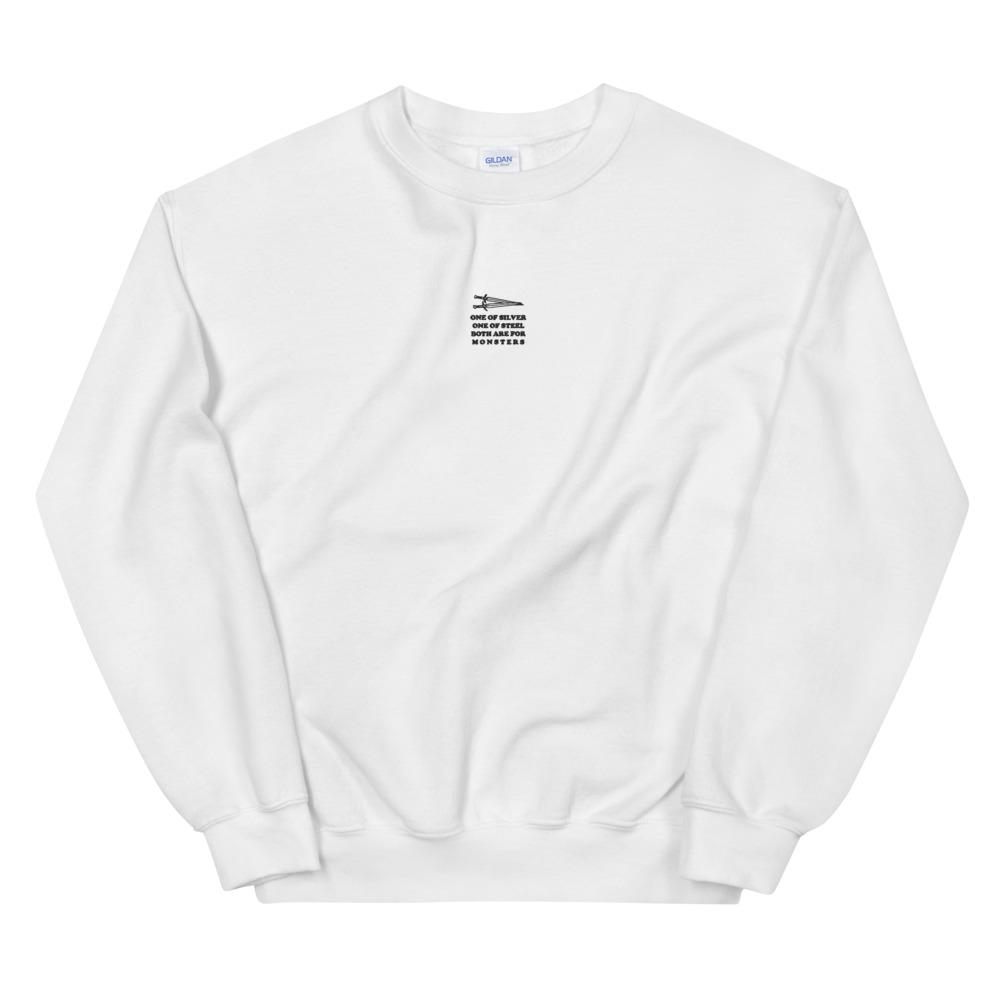 Both are for Monsters | Embroidered Unisex Sweatshirt | The Witcher Threads and Thistles Inventory White S