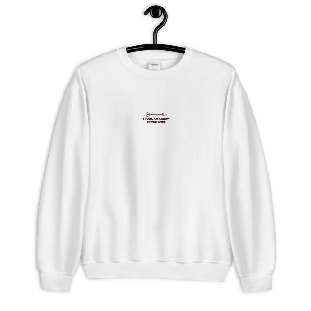 Arrow in the Knee | Embroidered Unisex Sweatshirt | Skyrim Threads and Thistles Inventory