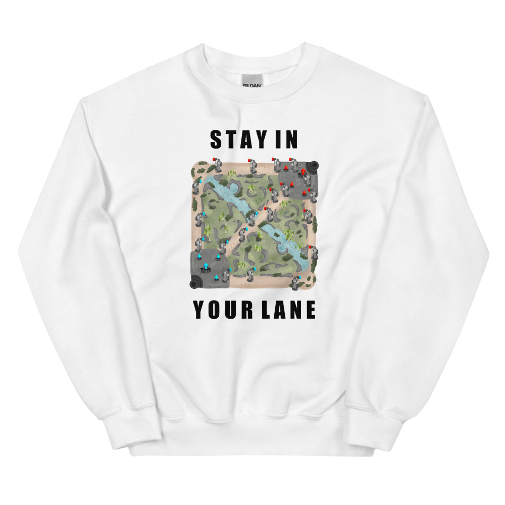 Stay In Your Lane | Unisex Sweatshirt | League of Legends Threads and Thistles Inventory White S