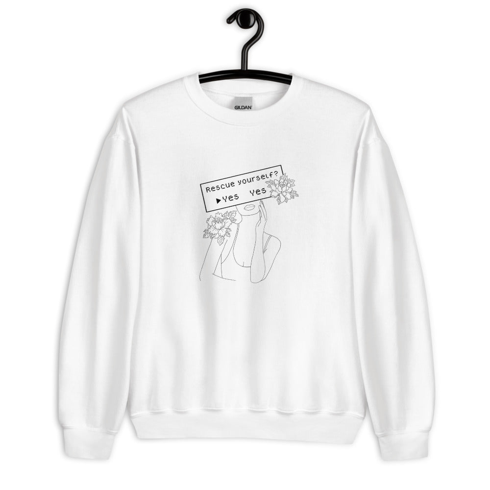 Rescue Yourself? | Unisex Sweatshirt | Feminist Gamer Threads and Thistles Inventory