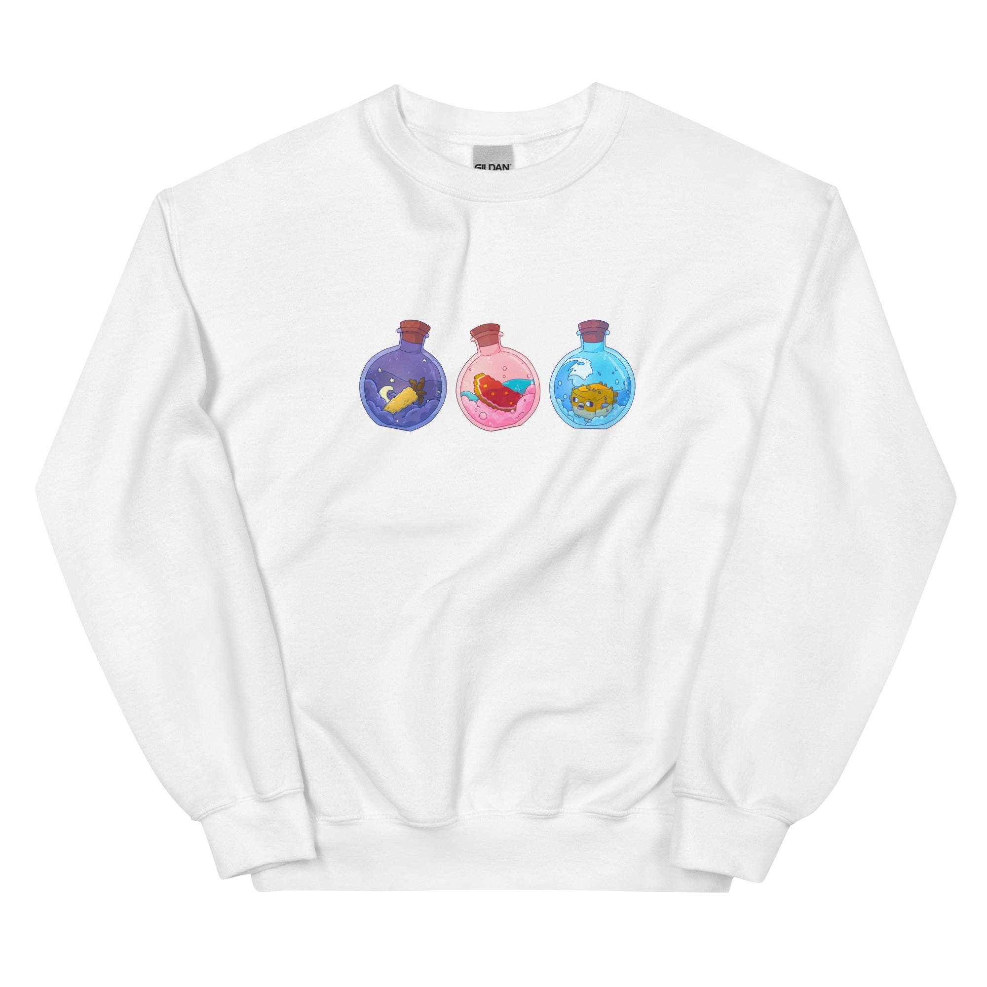Potion Bottles | Unisex Sweatshirt | Minecraft Threads and Thistles Inventory White S