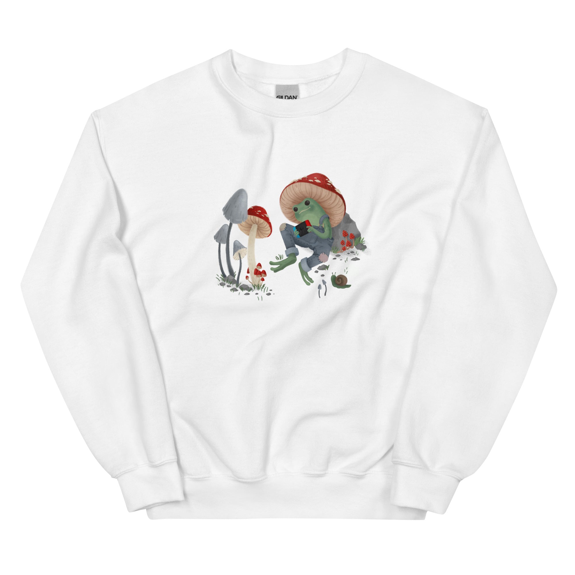 Cottagecore Frog | Unisex Sweatshirt | Cozy Gamer Threads and Thistles Inventory White S