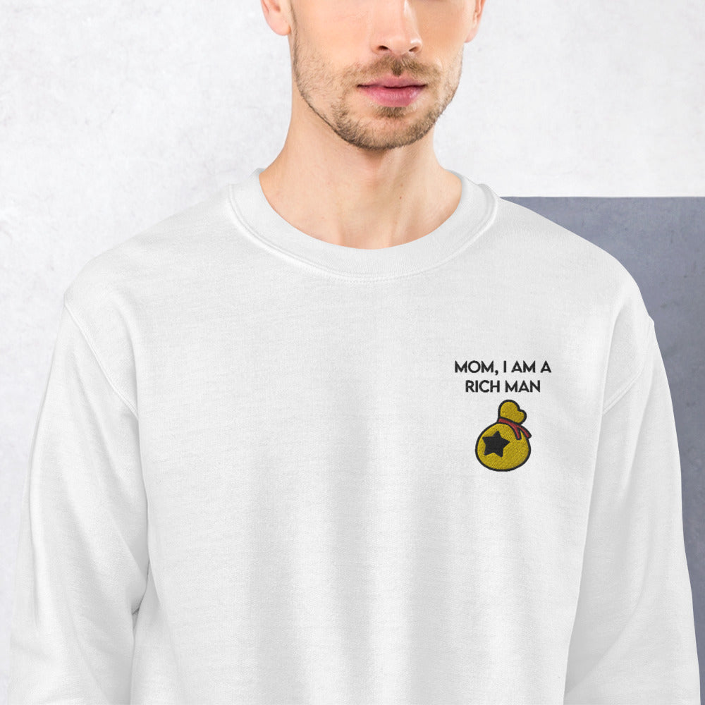 I Am a Rich Man | Embroidered Unisex Sweatshirt | Animal Crossing Threads and Thistles Inventory