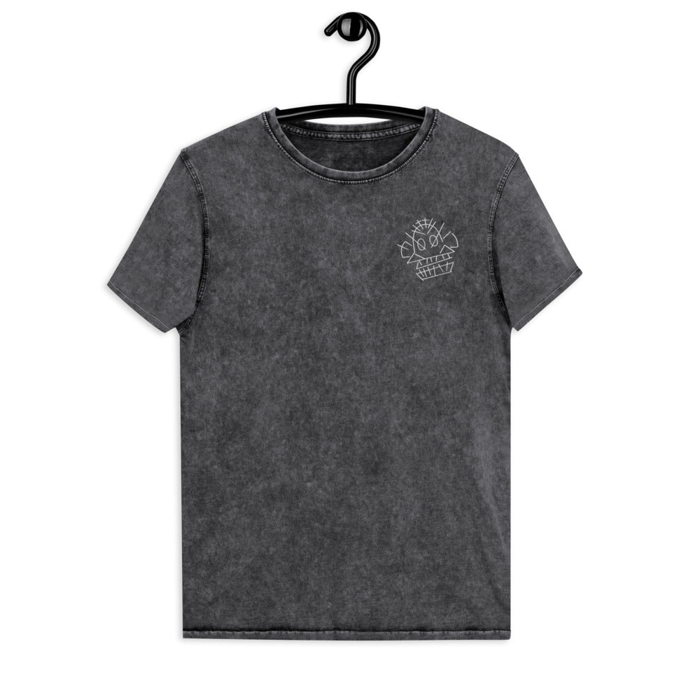 Jinx Monkey | Embroidered Denim T-Shirt | League of Legends Threads and Thistles Inventory