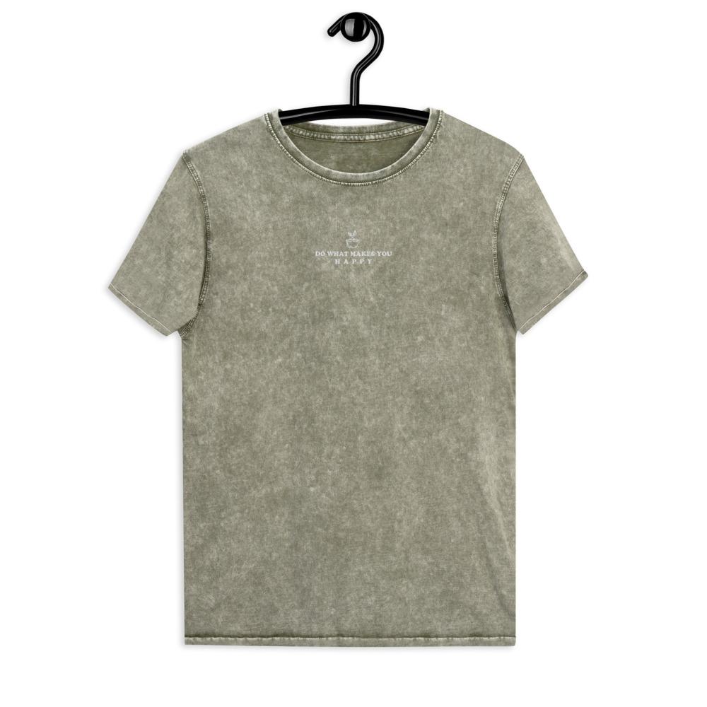Happy | Embroidered Denim T-Shirt | Animal Crossing Threads and Thistles Inventory