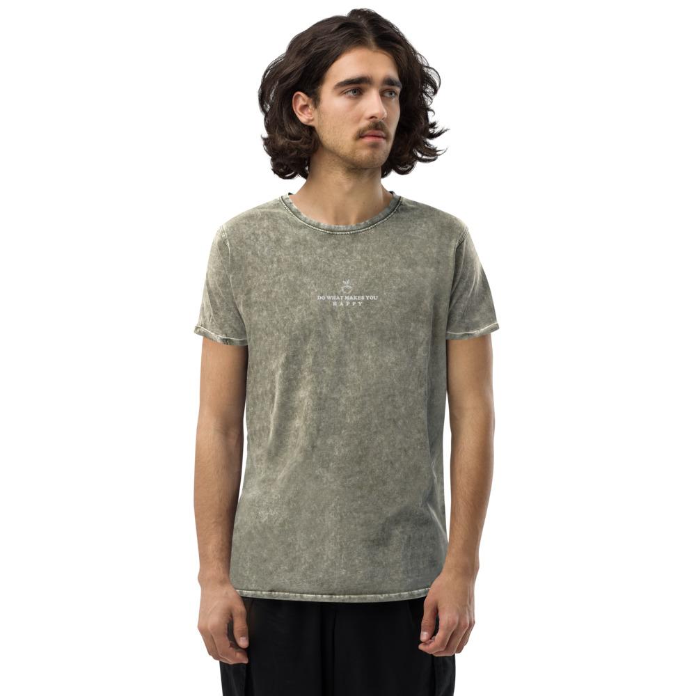 Happy | Embroidered Denim T-Shirt | Animal Crossing Threads and Thistles Inventory