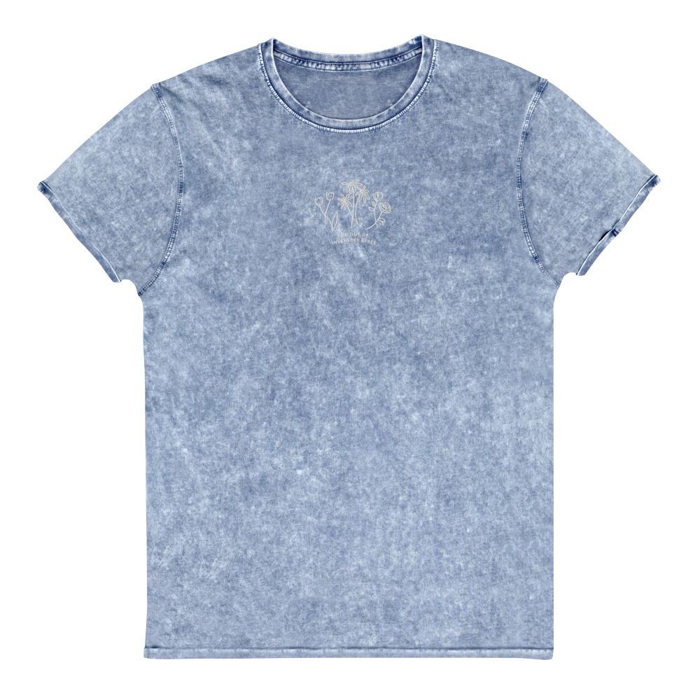 BRB Out of Inventory Space | Embroidered Denim T-Shirt | Animal Crossing Threads and Thistles Inventory Denim Blue S