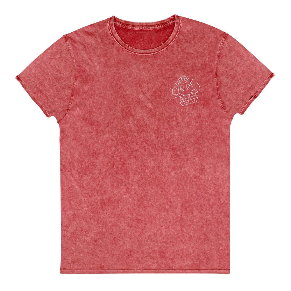 Jinx Monkey | Embroidered Denim T-Shirt | League of Legends Threads and Thistles Inventory Garnet Red S