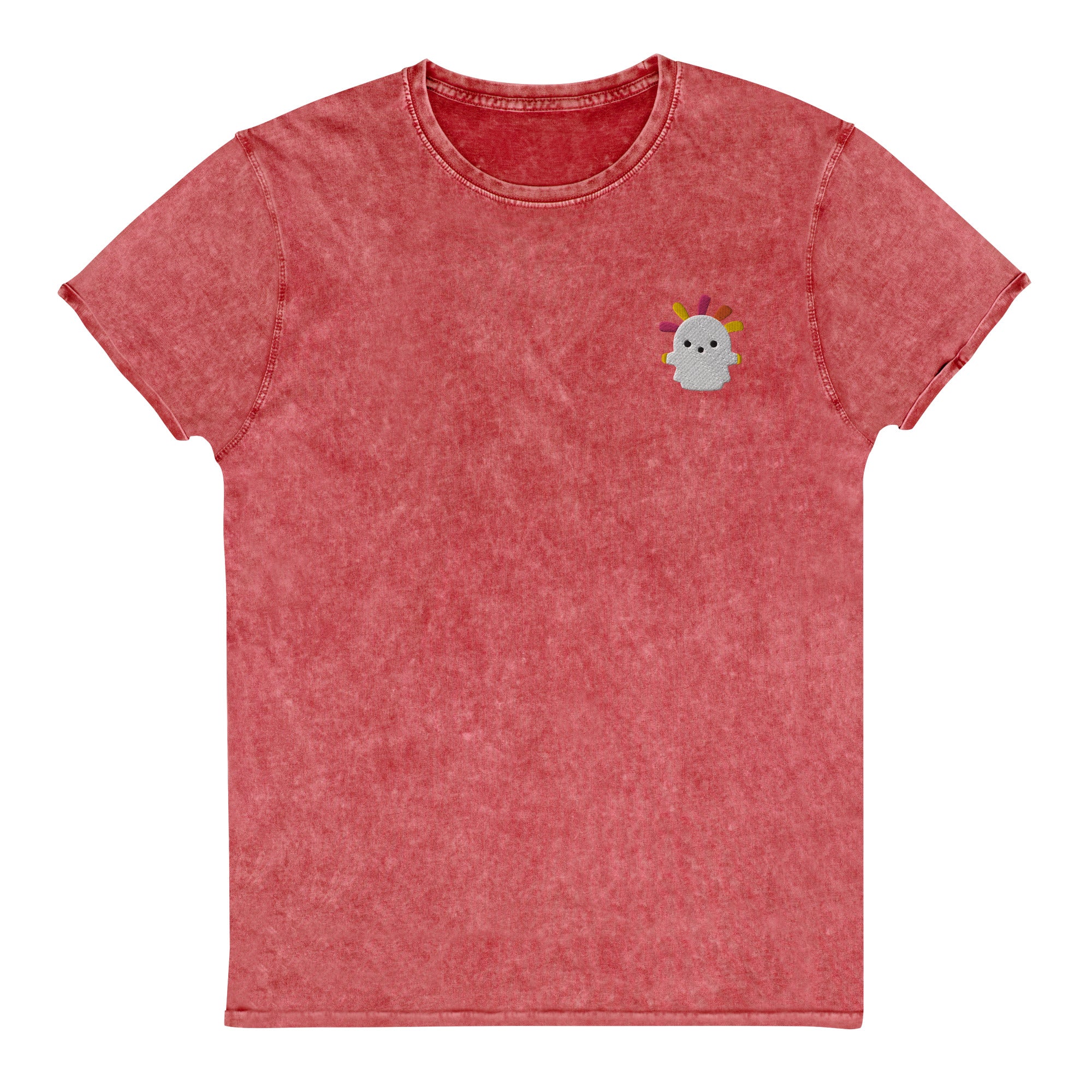 Squeakoid | Embroidered Denim T-Shirt | Animal Crossing Threads and Thistles Inventory Garnet Red S