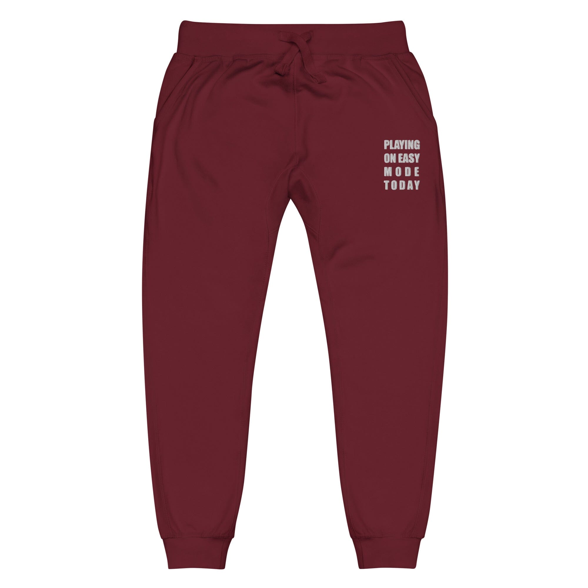 Playing on Easy Mode Today | Unisex fleece sweatpants | Gamer Affirmations Threads & Thistles Inventory Maroon XS