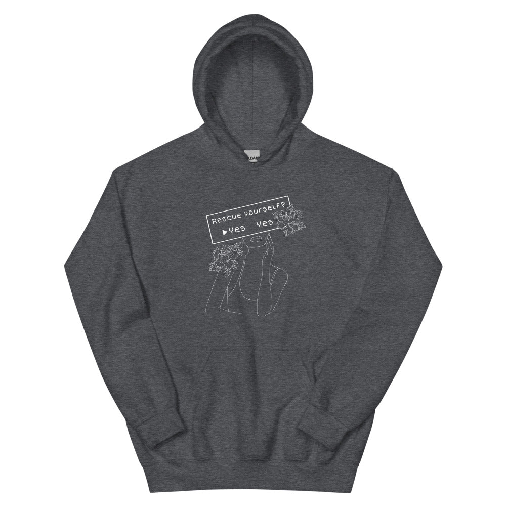 Rescue Yourself? | Unisex Hoodie | Feminist Gamer Threads and Thistles Inventory Dark Heather S