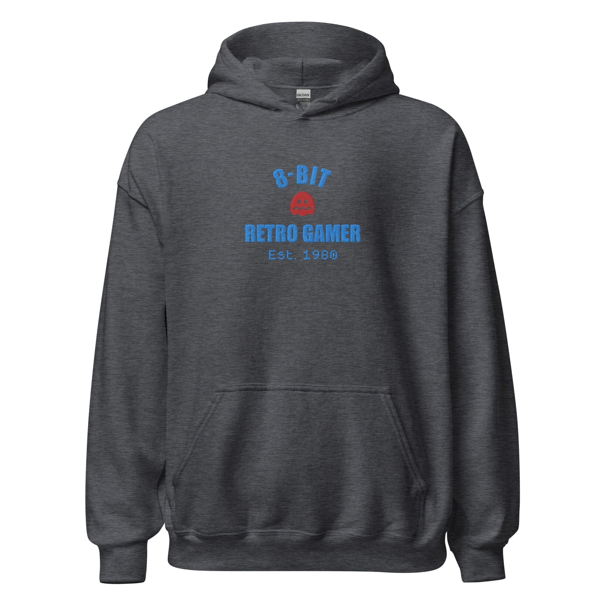 8-Bit Retro Gamer | Embroidered Unisex Hoodie | Retro Gaming Threads & Thistles Inventory Dark Heather S