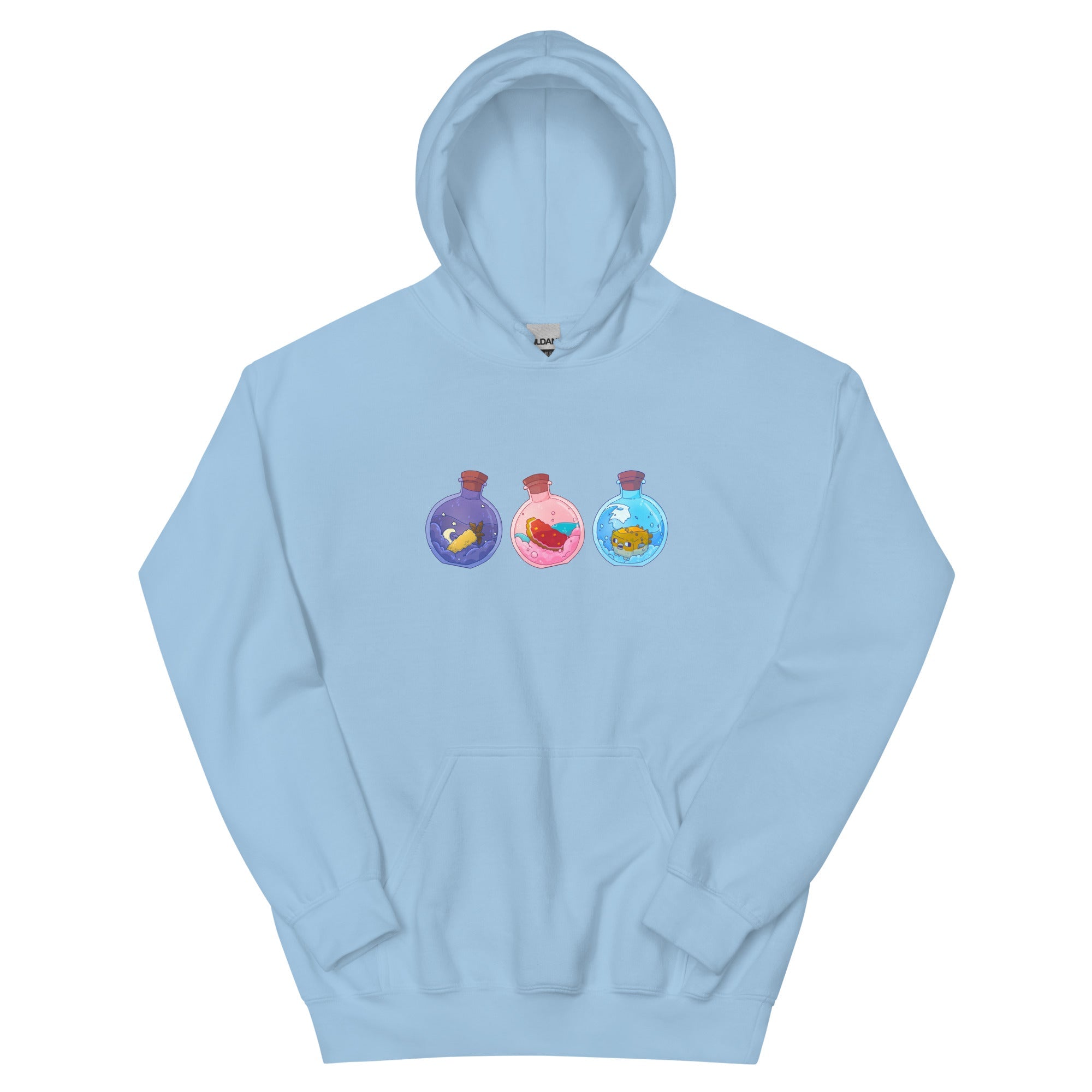Potion Bottles | Unisex Hoodie | Minecraft Threads and Thistles Inventory Light Blue S