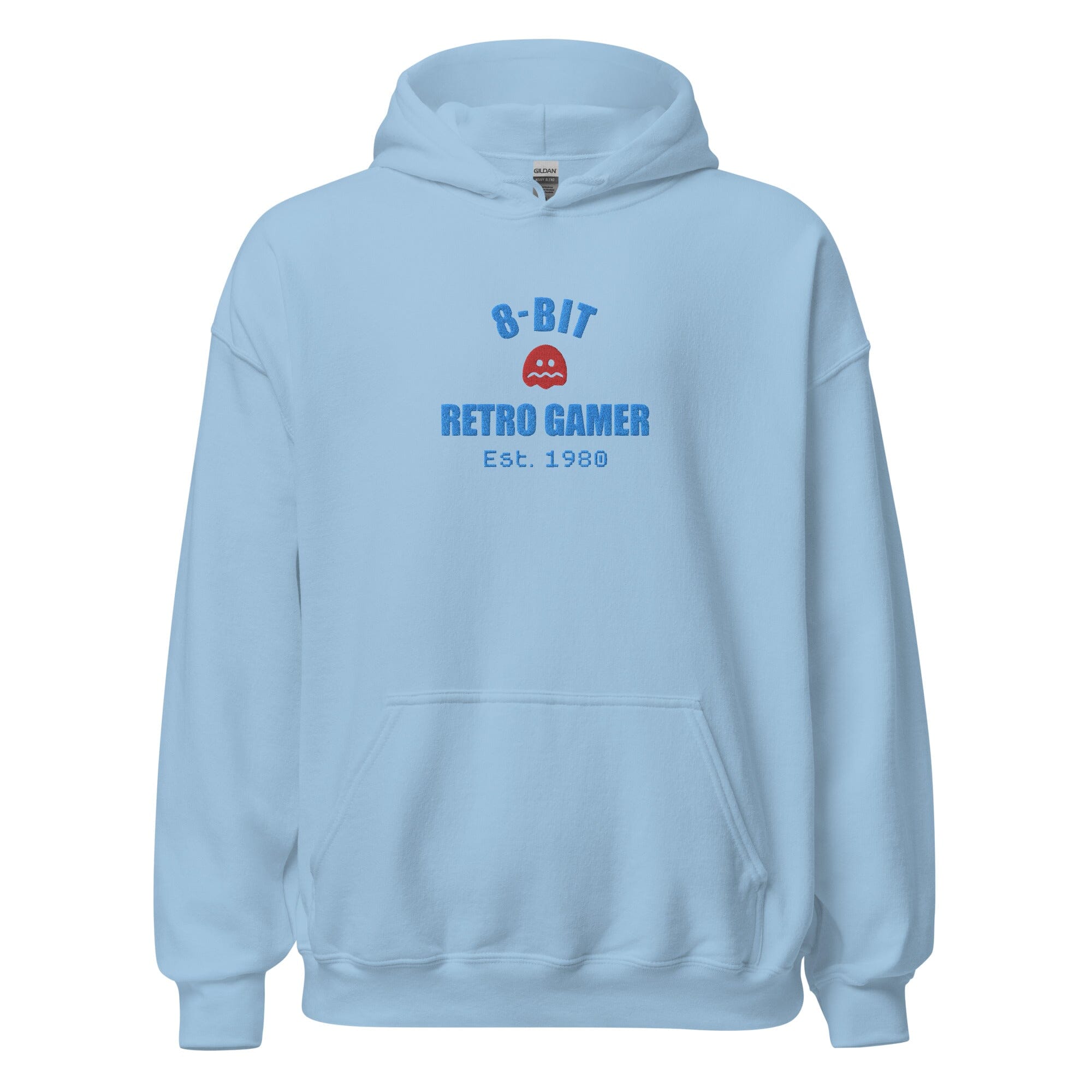 8-Bit Retro Gamer | Embroidered Unisex Hoodie | Retro Gaming Threads & Thistles Inventory Light Blue S