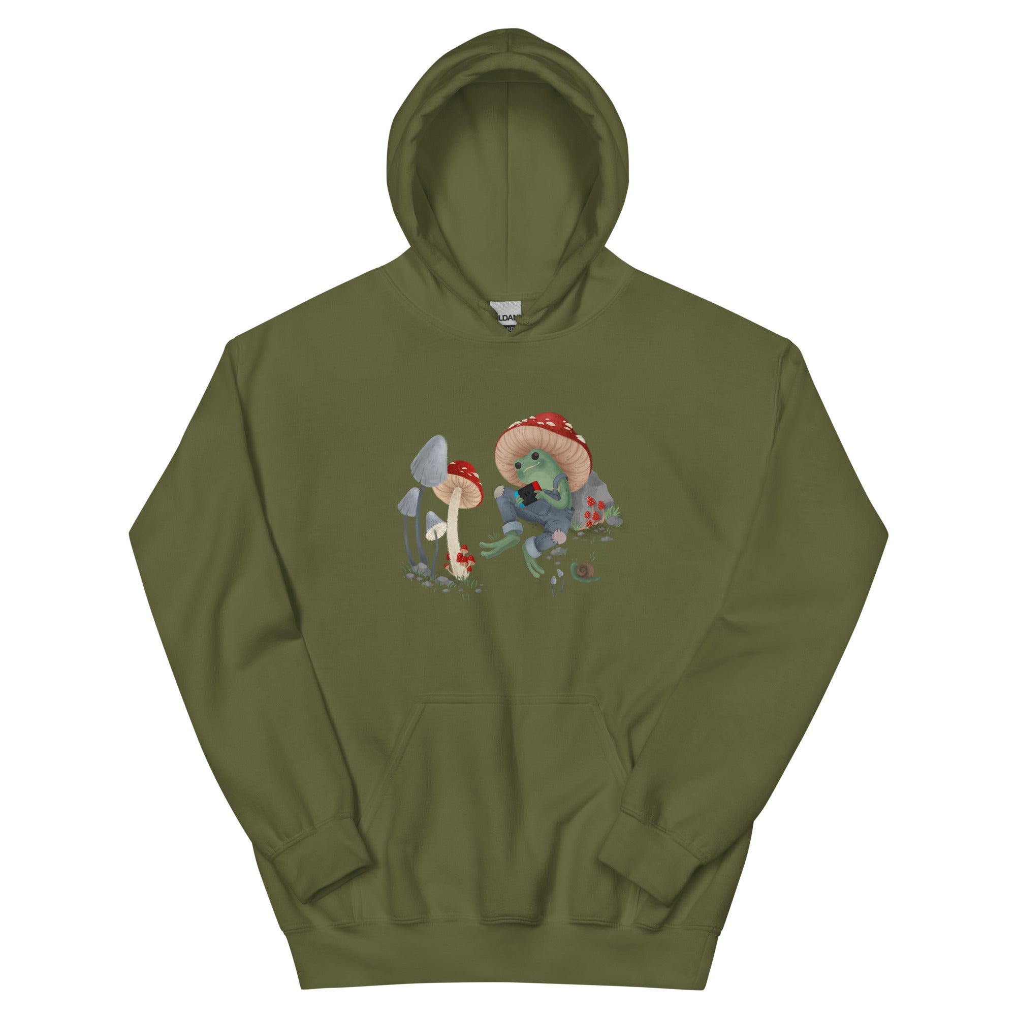 Cottagecore Frog | Unisex Hoodie | Cozy Gamer Threads and Thistles Inventory Military Green S