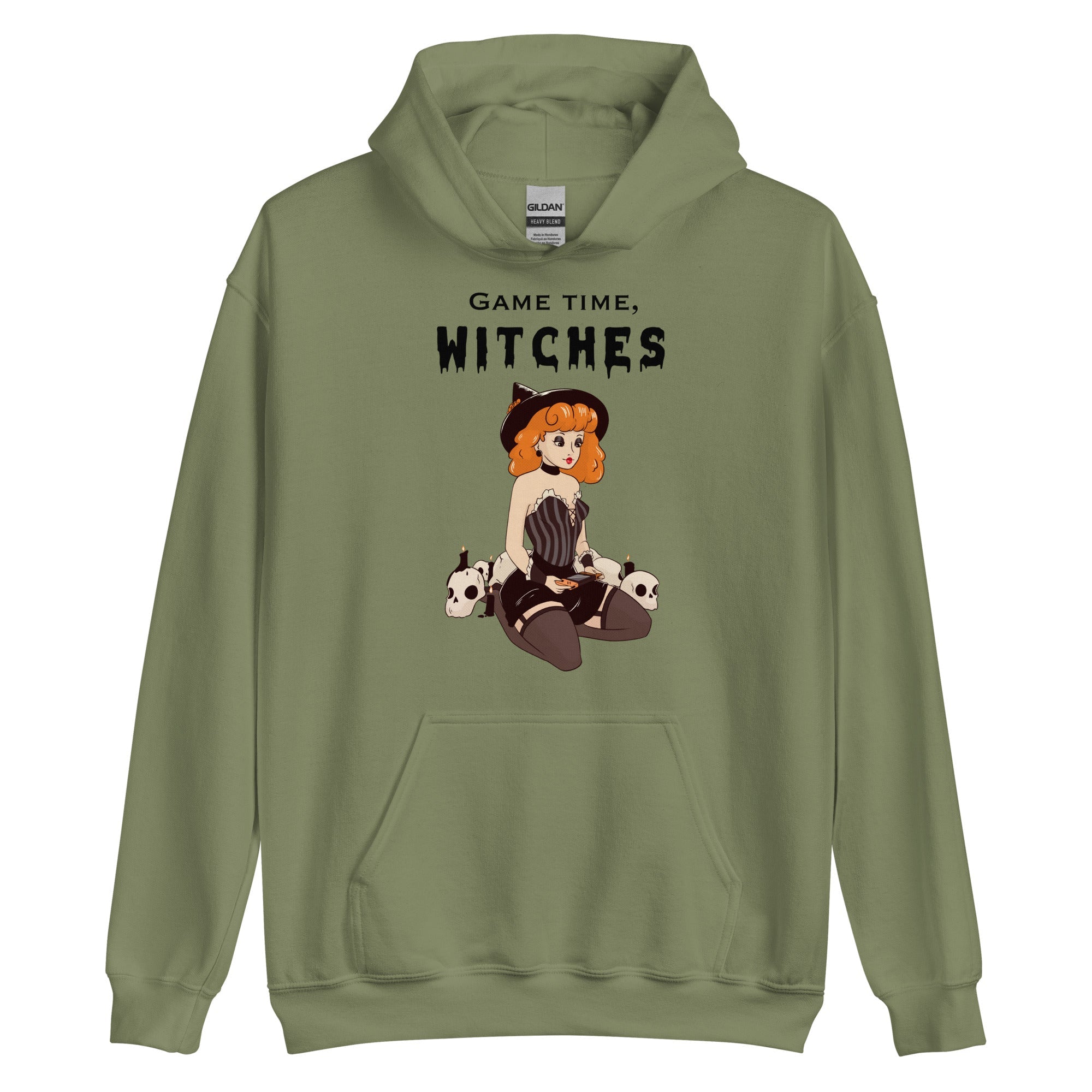Game Time, Witches | Fall Unisex Hoodie Threads & Thistles Inventory Military Green S