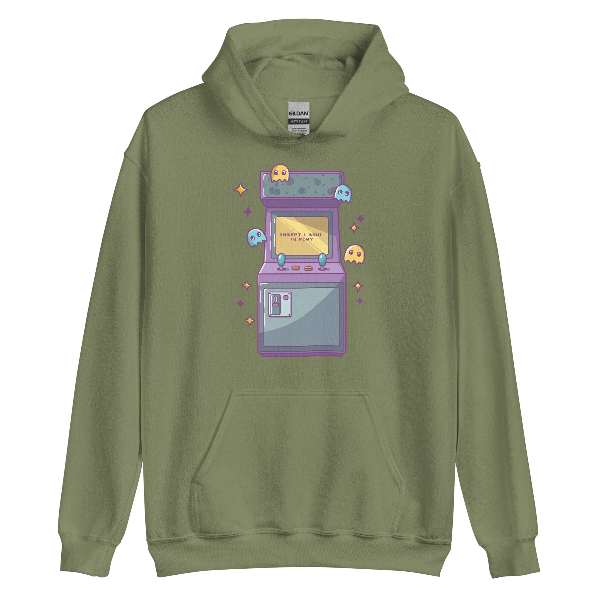 Insert 1 Soul to Play | Unisex Hoodie | Retro Gaming Threads & Thistles Inventory Military Green S
