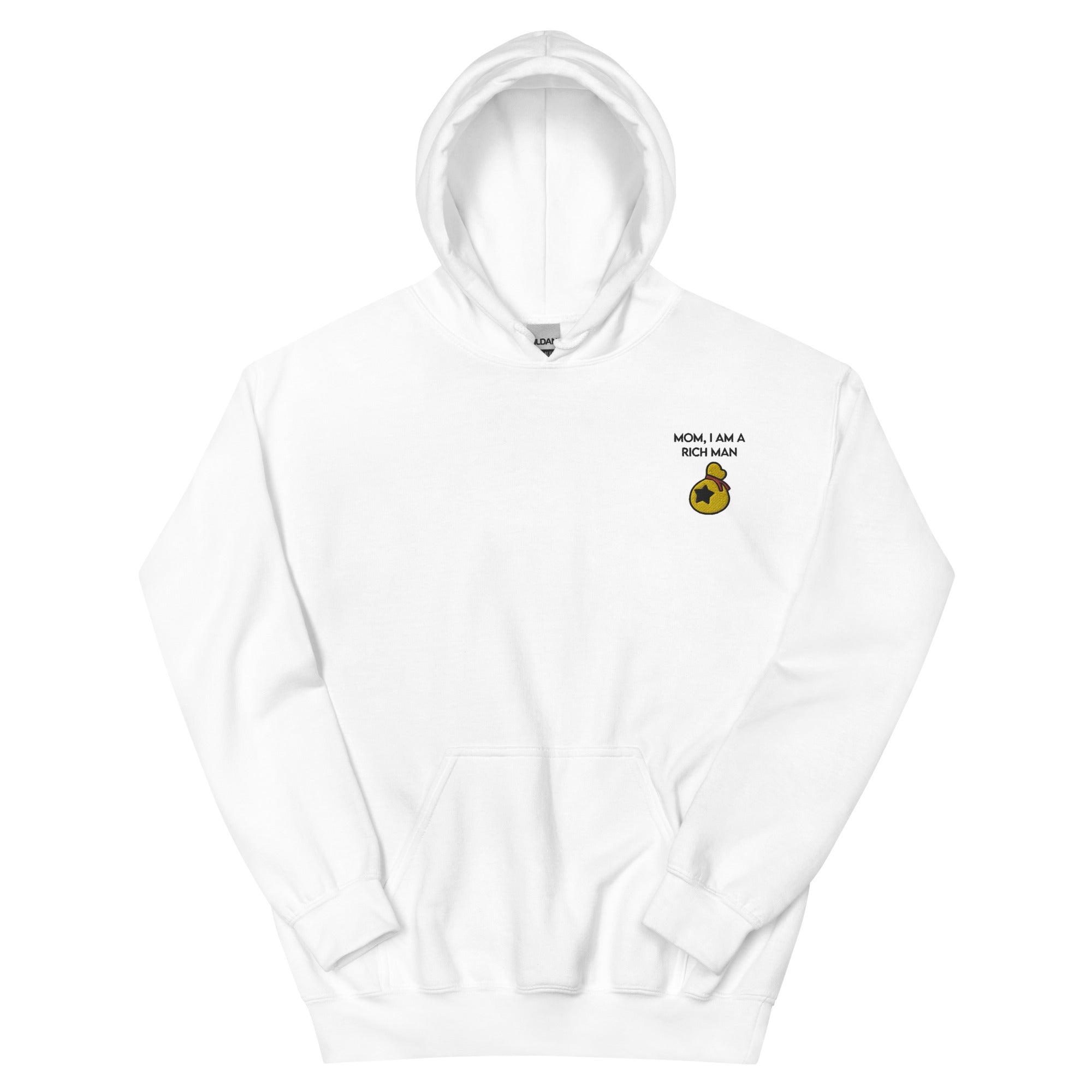 I Am a Rich Man | Embroidered Unisex Hoodie | Animal Crossing Threads and Thistles Inventory White S